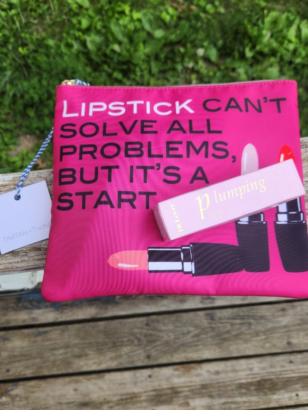 Tartan X Twine Collaboration Hot Pink Lipstick Cosmetic Pouch With Plumber NWT